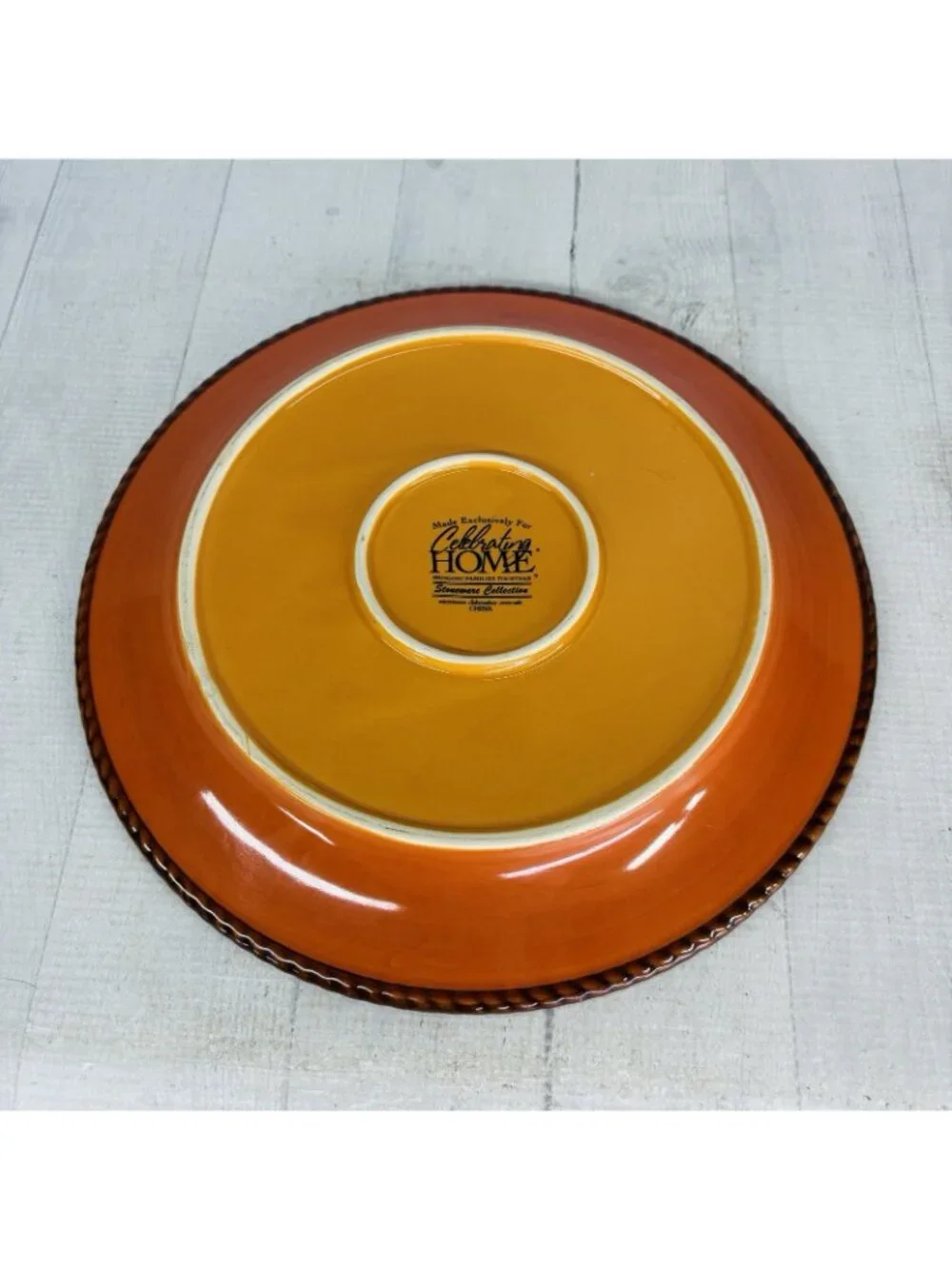 Celebrating Home TUSCAN Orange Red Yellow Rope Trim Stoneware Dinner Plate Set 3